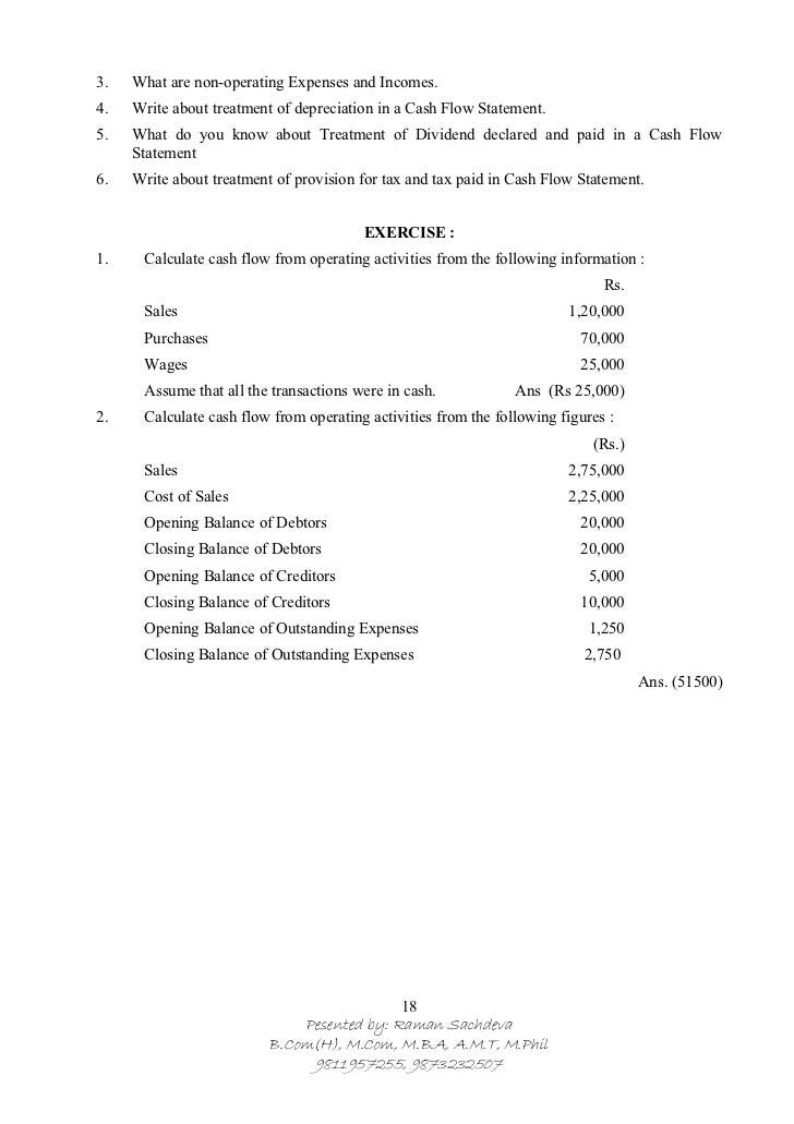 cash flow statement n problems