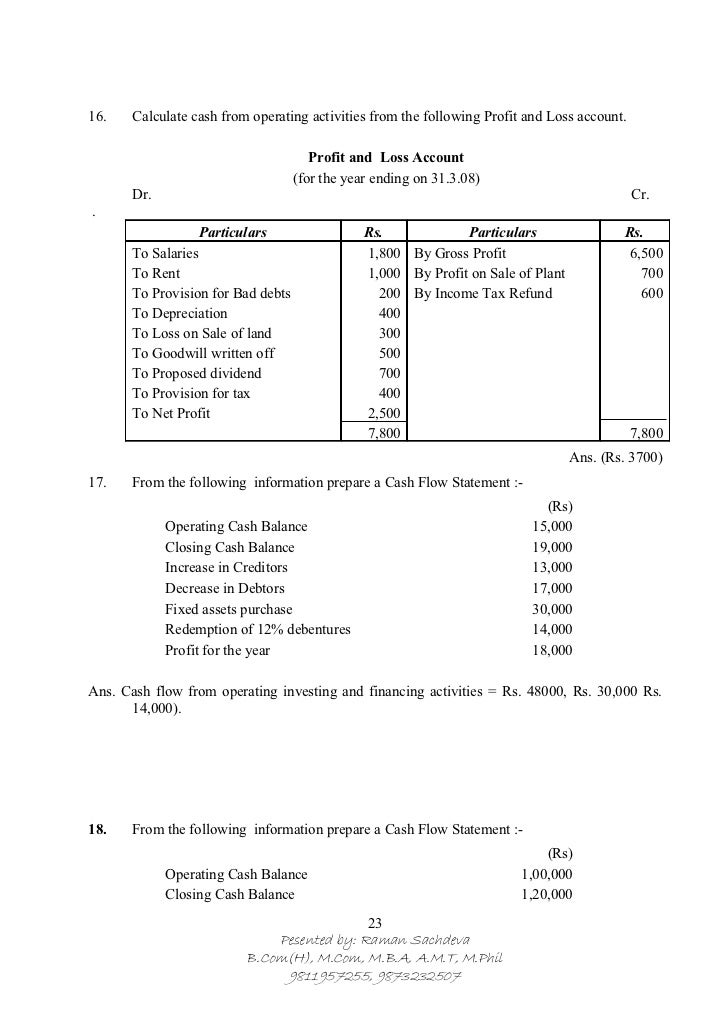 cash flow statement n problems