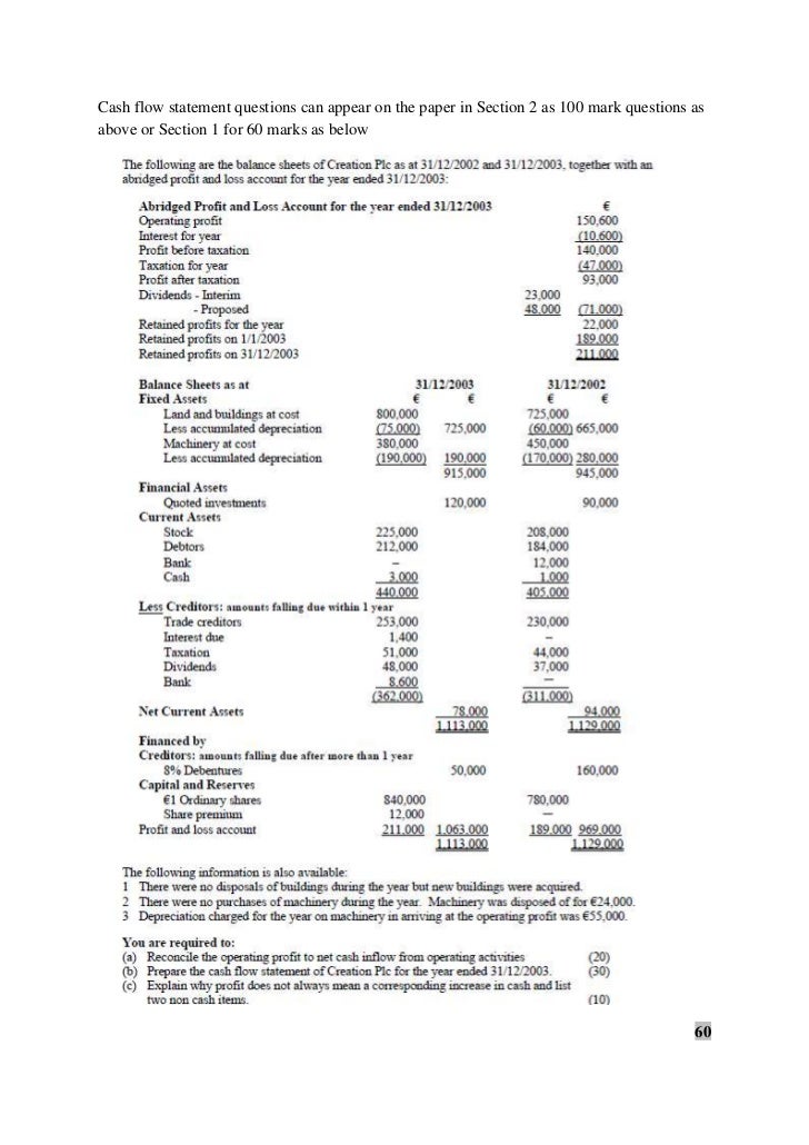 statement of cashflows quizlet