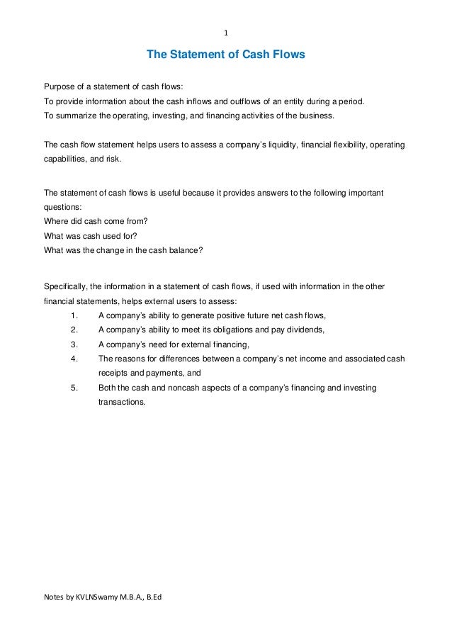 cash flow statements theory and questions cash statements