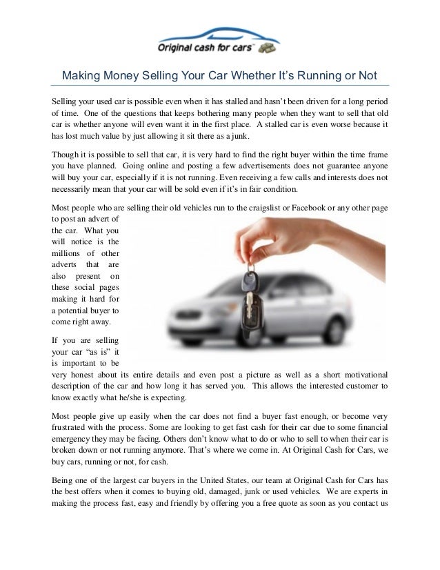 how to sell a car that does not run