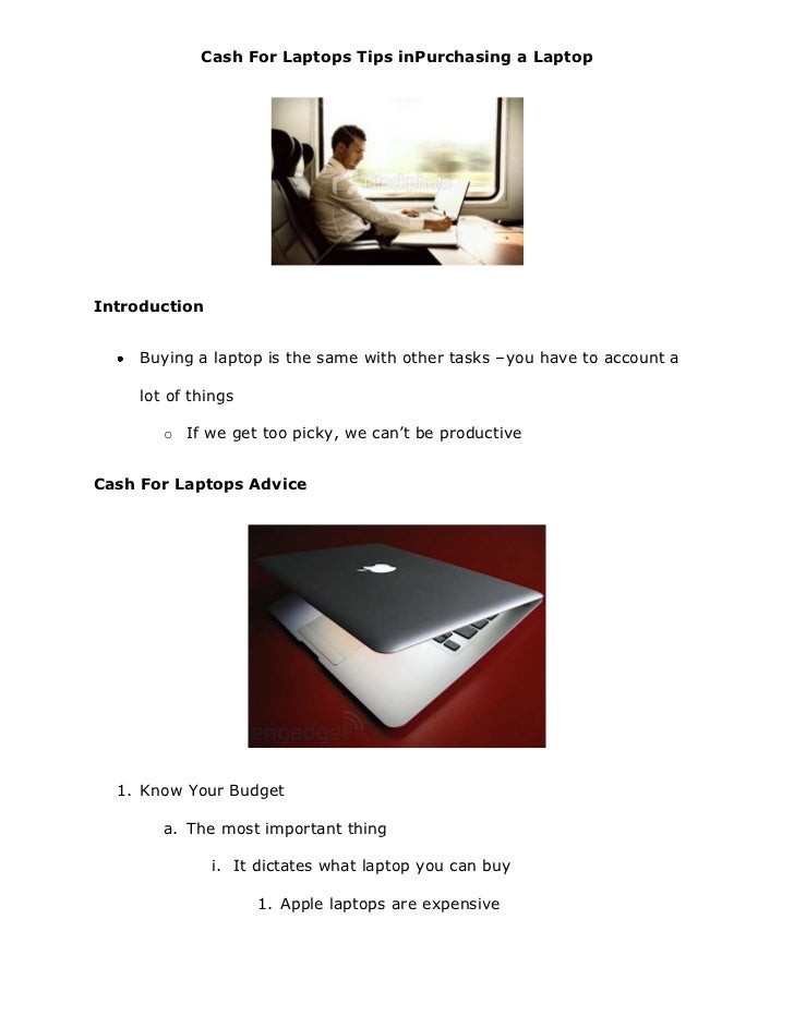 Cash for laptops tips in purchasing a laptop