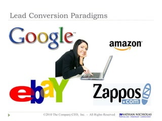 Lead Conversion Paradigms




        ©2010 The Company CEO, Inc. - All Rights Reserved
 