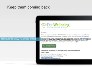 Keep them coming back
Reminder to rebuy via emails or text
© 2013 Bigcommerce Pty. Ltd.
 
