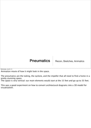 Pneumatics                 Recon, Sketches, Animatics


Wednesday, July 25, 12

Animation movie of how it might look in th...