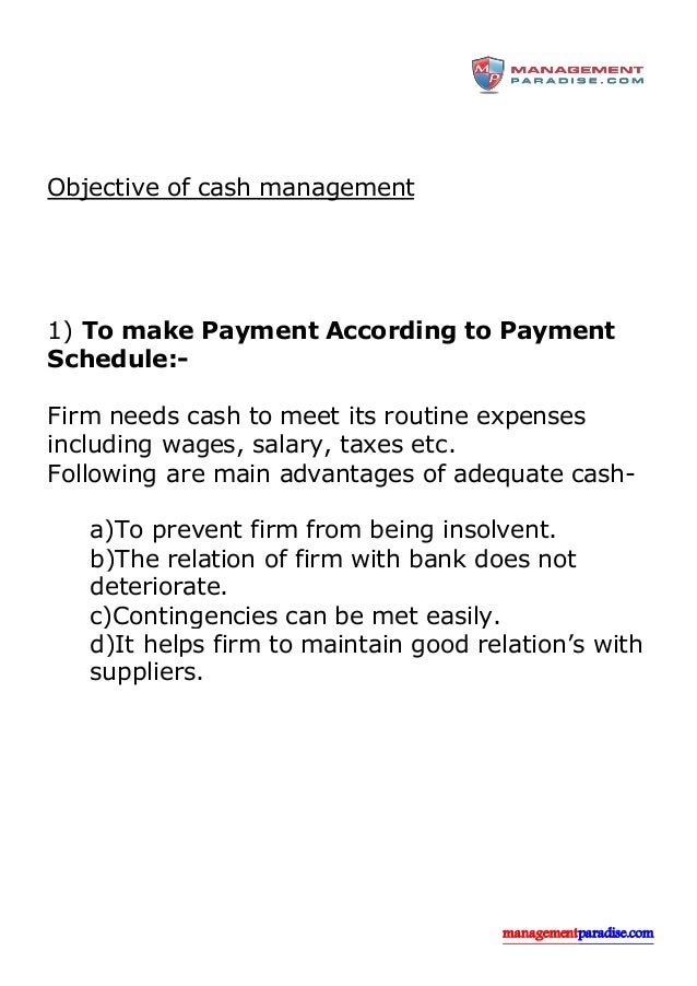 Cash management objectives
