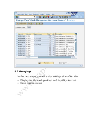 3.2 Groupings
In the next steps you will make settings that affect the:
• Display for the cash position and liquidity forecast
• Cash concentration
 