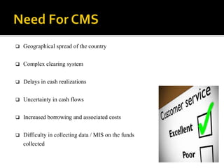    Geographical spread of the country


   Complex clearing system


   Delays in cash realizations


   Uncertainty in cash flows


   Increased borrowing and associated costs


   Difficulty in collecting data / MIS on the funds
    collected
 