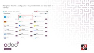 Enterprise
Navigate to Website Configuration Payment Providers and select “Cash on
→ →
Delivery.”
 