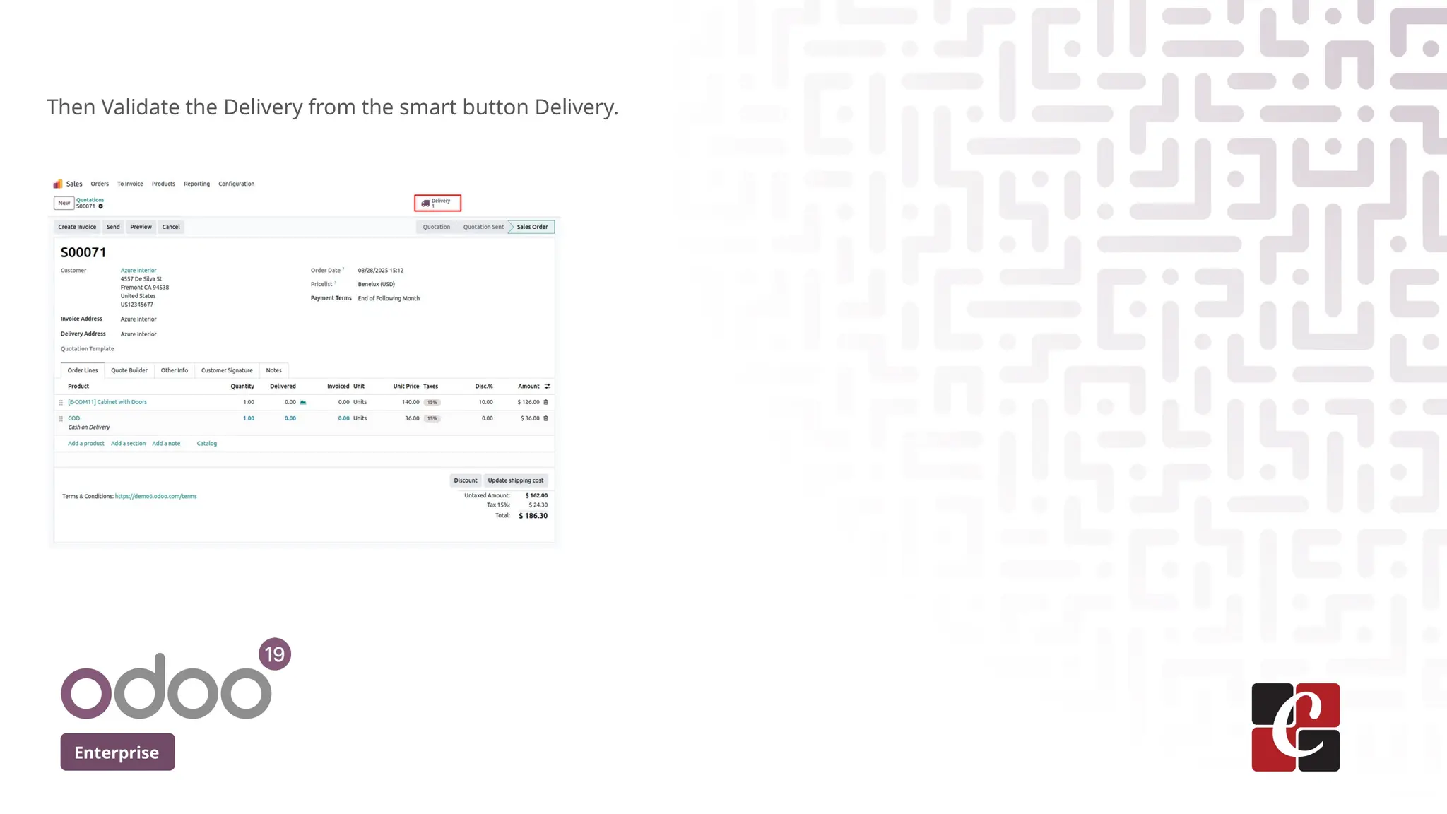 Enterprise
Then Validate the Delivery from the smart button Delivery.
 