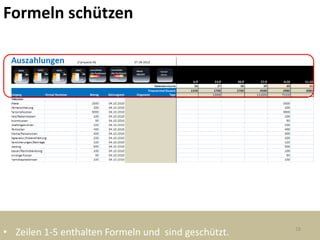 Formeln schützen




• Zeilen 1-5 enthalten Formeln und sind geschützt.   18
 