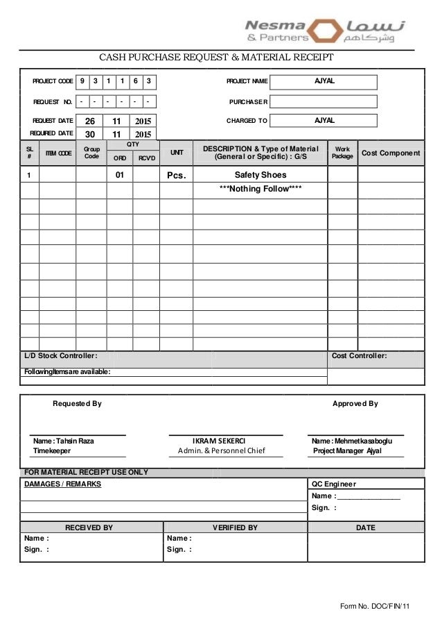 Purchase requisition example Purchase requisition example
