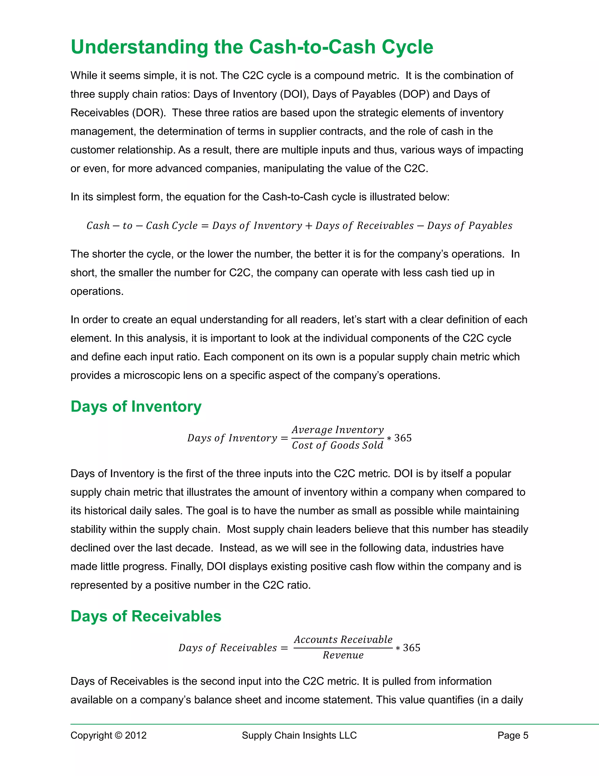 Cash to cash (c2 c) cycle | PDF