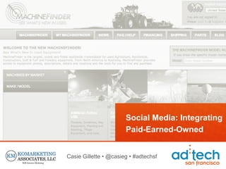 Social Media: Integrating
                       Paid-Earned-Owned


Casie Gillette • @casieg • #adtechsf
 