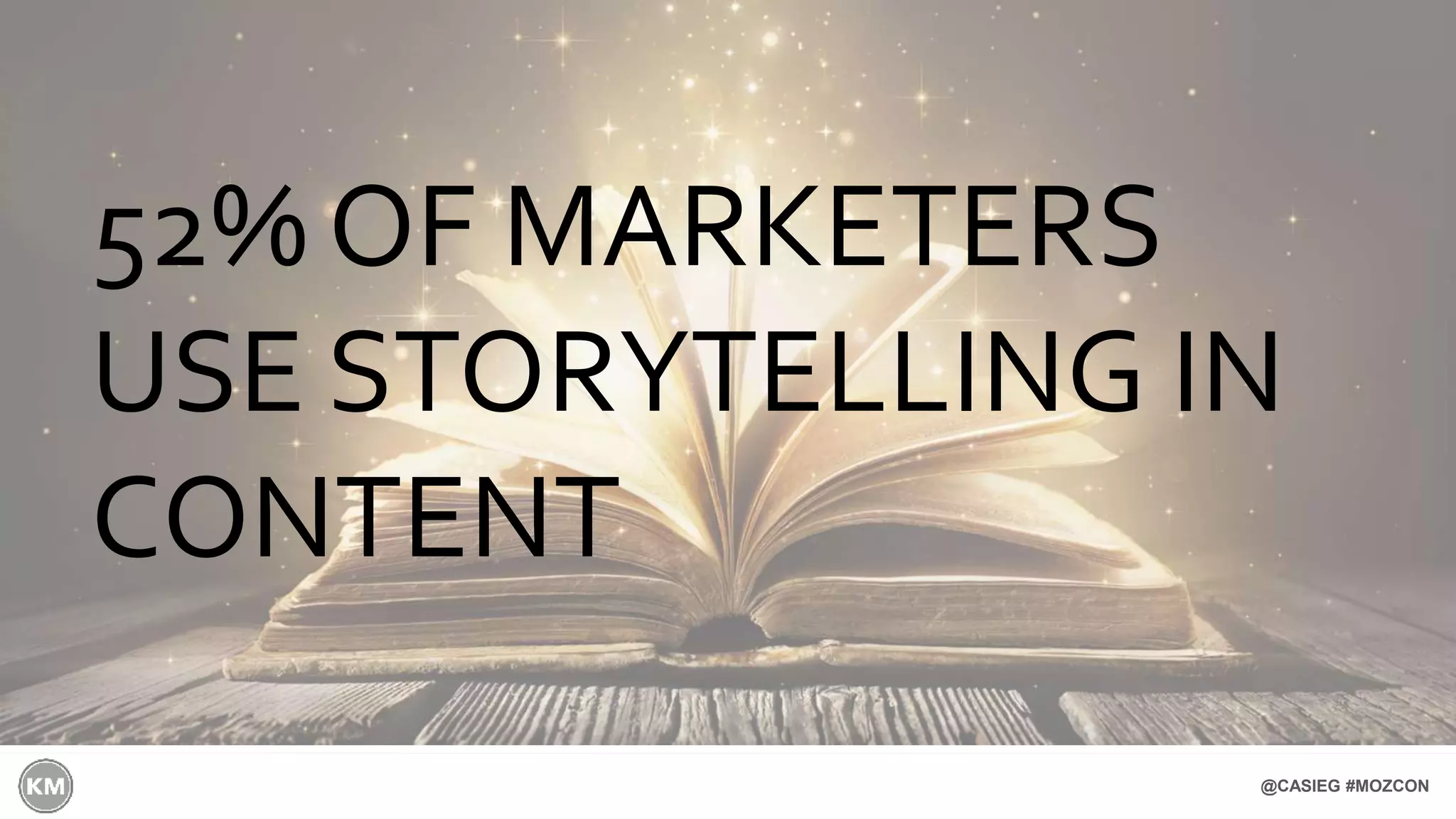 @CASIEG #MOZCON
52% OF MARKETERS
USE STORYTELLING IN
CONTENT
 