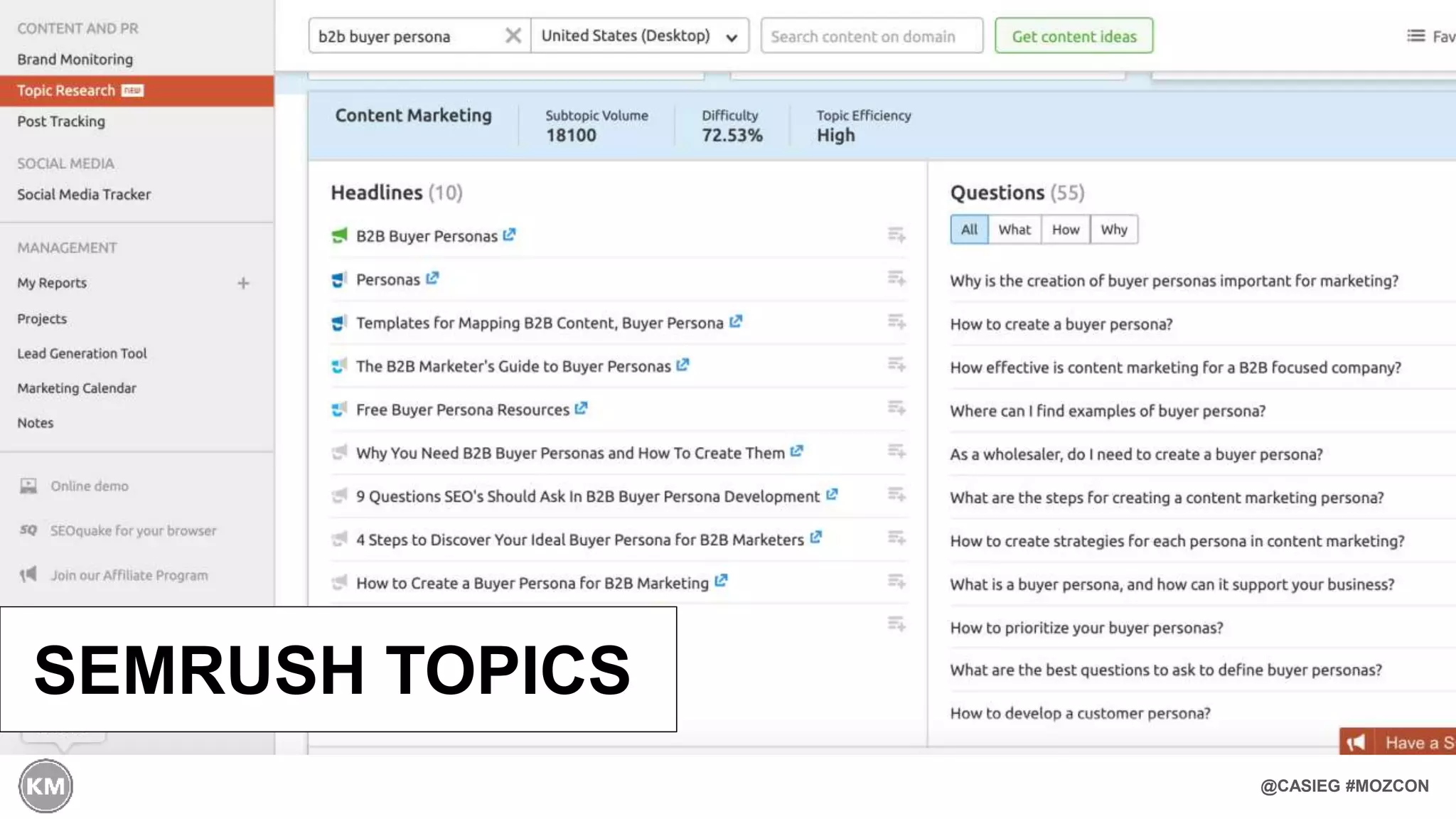 @CASIEG #MOZCON
SEMRUSH TOPICS
 