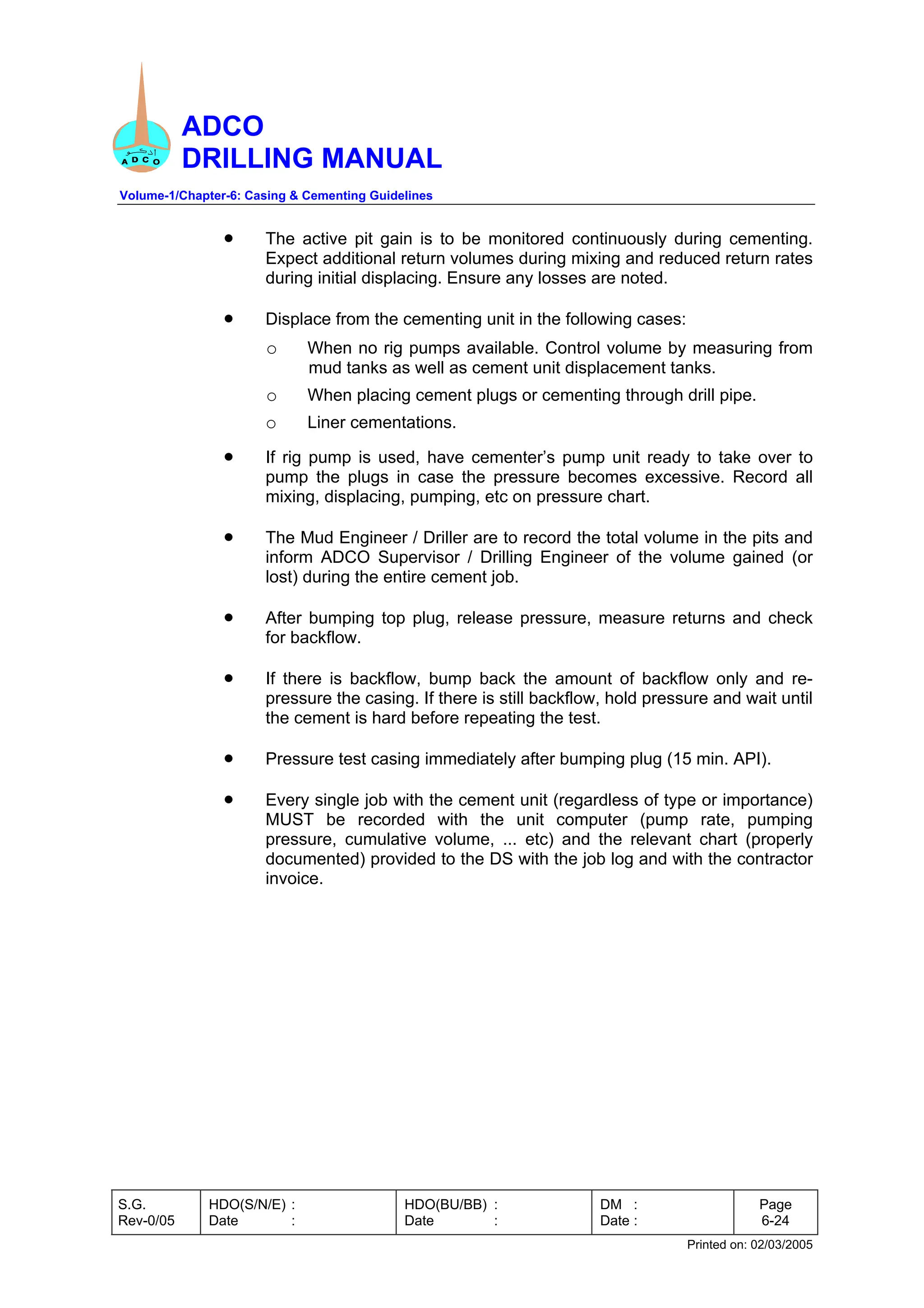 casing and cementing _ ADCO drilling manual | PDF