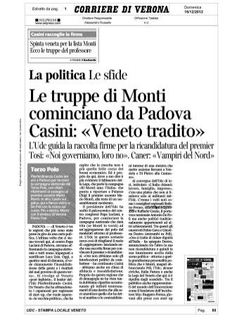 Casini: Veneto tradito. Le truppe di Monti partono da Padova