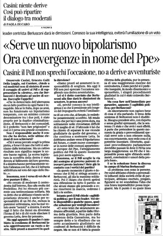Casini: Serve nuovo bipolarismo ora convergenze nel nome del Ppe - CorSera