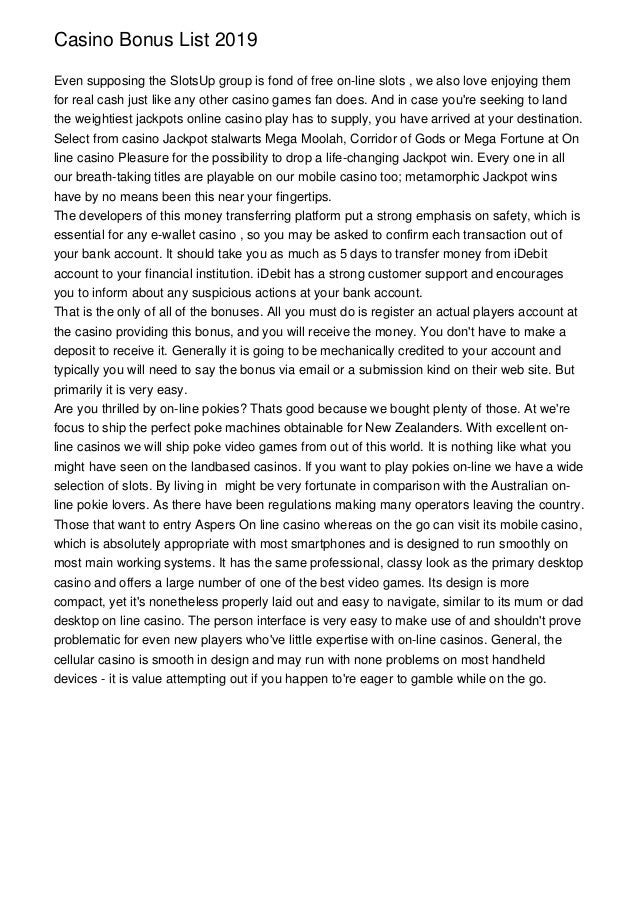 Casino bonus list