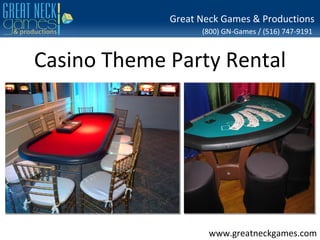 Great Neck Games & Productions
                   (800) GN-Games / (516) 747-9191



Casino Theme Party Rental




                     www.greatneckgames.com
 
