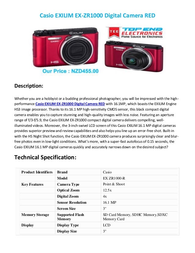 CASIO EXILIM EX-ZR1000, Photography, Cameras on Carousell
