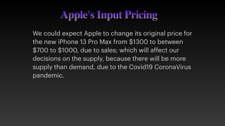 Apple's Input Pricing
We could expect Apple to change its original price for
the new iPhone 13 Pro Max from $1300 to betwe...