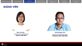 11/14/2017 36
GIẢNG VIÊN
Channel strategy
Finance for
non-finance manager
Trade Promotion
& Sales cycle planning
Research for Trade
Marketing
Category
management
Merchandising &
POSM
Trade MKT Foundation
Đinh Thị Hòa
Former Finance Manager
Unilever Việt Nam
Dương Ngọc Hải
Business Analysis Manager
Kimberly Clark Việt Nam
 