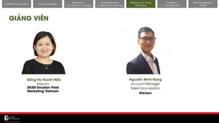 11/14/2017 49
Channel strategy
Finance for
non-finance manager
Trade Promotion
& Sales cycle planning
Research for Trade
Marketing
Category
management
Merchandising &
POSM
Trade MKT Foundation
GIẢNG VIÊN
Nguyễn Minh Hùng
Account Manager
Sales force solution
Nielsen
Đồng Thị Thanh Hiền
Director
DKSH Smollan Field
Marketing Vietnam
 