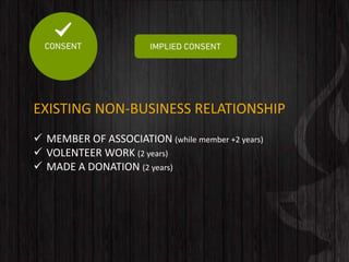 EXISTING NON-BUSINESS RELATIONSHIP
 MEMBER OF ASSOCIATION (while member +2 years)
 VOLENTEER WORK (2 years)
 MADE A DONATION (2 years)
 
