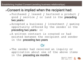 Maanit Zemel
MTZ Law P.C. &Establishing Implied Consent (existing business relationships)
»Consent is implied when the rec...
