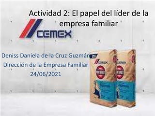 Actividad 2: El papel del líder de la
empresa familiar
Deniss Daniela de la Cruz Guzmán
Dirección de la Empresa Familiar
24/06/2021
 