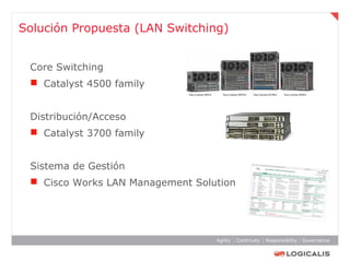 Solución Propuesta (LAN Switching)


 Core Switching
  Catalyst 4500 family


 Distribución/Acceso
  Catalyst 3700 family


 Sistema de Gestión
  Cisco Works LAN Management Solution
 