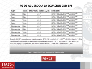 FG= 15
FG DE ACUERDO A LA ECUACION CKD-EPI
 