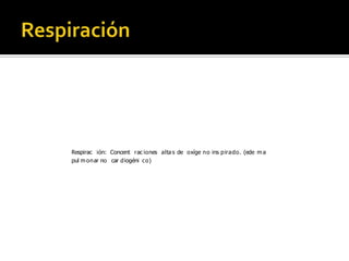 Respirac ión: Concent rac iones alta s de oxíge n o ins p irado. (ede m a
pul m on ar no car d iogéni c o)

 