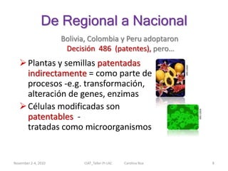 Los derechos de propiedad intelectual                 (patentes y PVPs) en el desarrollo agrícola de Perú, Colombia y Bolivia.