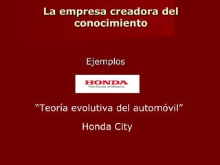 La empresa creadora del
conocimiento
La espiral del conocimiento.
 Inicia en la persona.
 Conocimiento tacito.
 Conocimiento explicito.
 