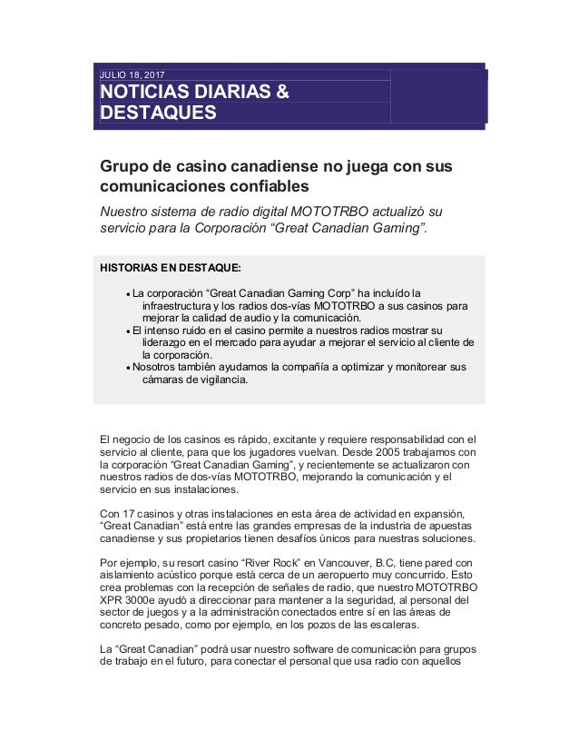 Great Canadian Gaming Incorpora La Tecnologia Mototrbo En Sus Comun