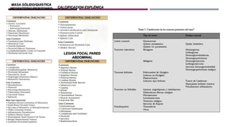 MASA SÓLIDO/QUISTICA
MESENTERIO/PERITONEO
LESION FOCAL PARED
ABDOMINAL
CALCIFICACION ESPLÉNICA
 