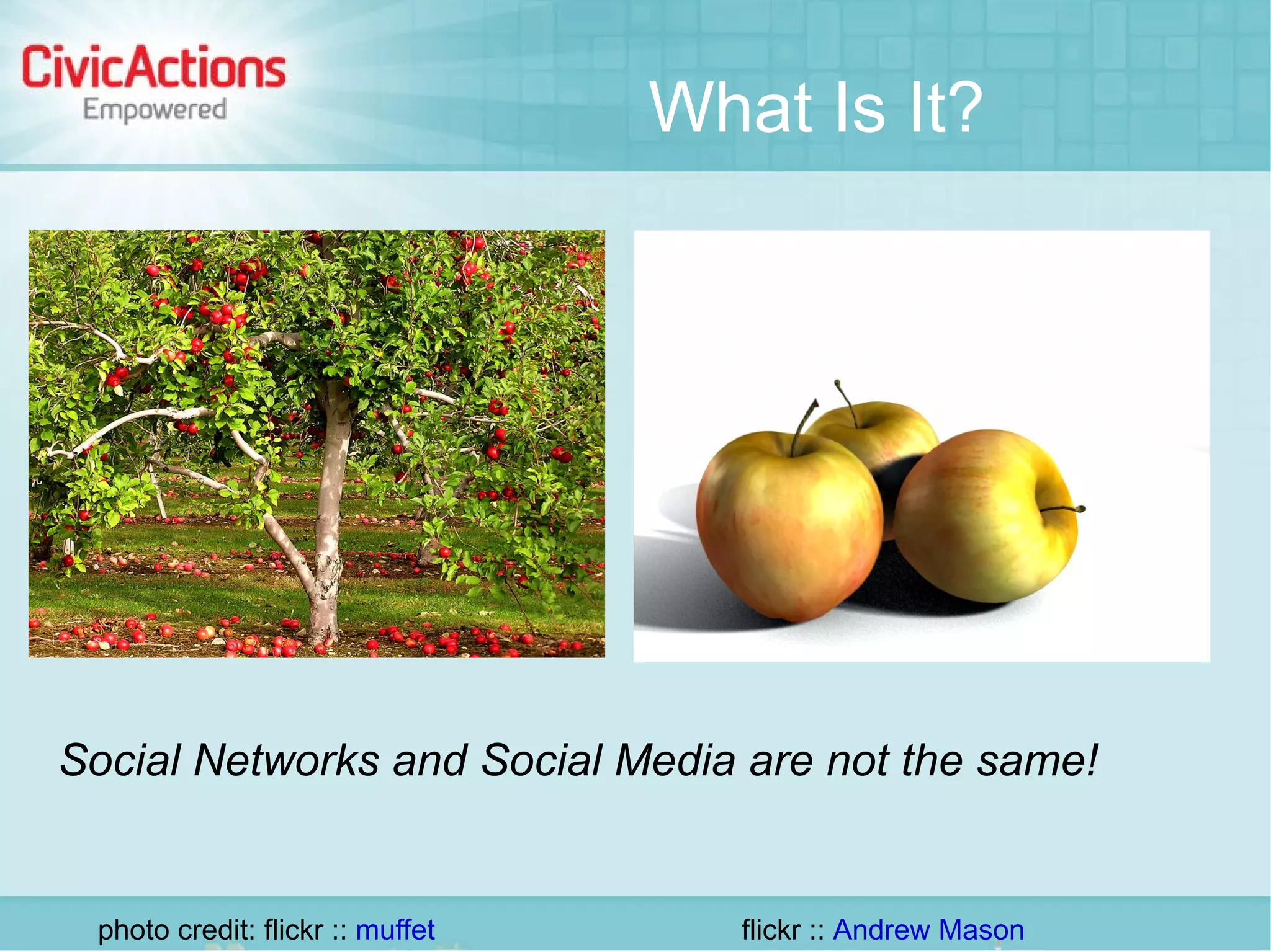 What Is It?




Social Networks and Social Media are not the same!


 photo credit: flickr :: muffet      flickr :: Andrew Mason
 