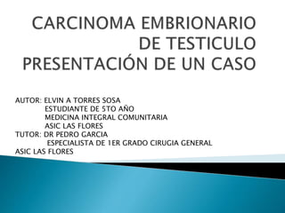 AUTOR: ELVIN A TORRES SOSA
ESTUDIANTE DE 5TO AÑO
MEDICINA INTEGRAL COMUNITARIA
ASIC LAS FLORES
TUTOR: DR PEDRO GARCIA
ESPECIALISTA DE 1ER GRADO CIRUGIA GENERAL
ASIC LAS FLORES
 