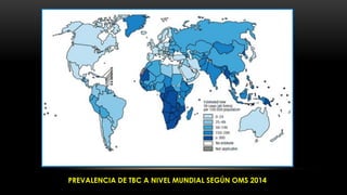 PREVALENCIA DE TBC A NIVEL MUNDIAL SEGÚN OMS 2014
 