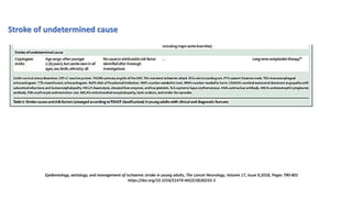 Epidemiology, aetiology, and management of ischaemic stroke in young adults, The Lancet Neurology, Volume 17, Issue 9,2018, Pages 790-801
https://doi.org/10.1016/S1474-4422(18)30233-3
Stroke of undetermined cause
 