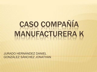CASO COMPAÑÍA
MANUFACTURERA K
JURADO HERNÁNDEZ DANIEL
GONZÁLEZ SÁNCHEZ JONATHAN
 