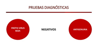 PRUEBAS DIAGNÓSTICAS
FROTIS VIRUS
RESP.
ANTIGENURIA
NEGATIVOS
 