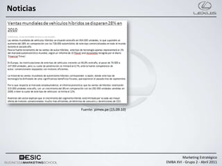 Noticias




           Fuente: pimex.pe (15.09.10)




                                                  Marketing Estratégico
                                         EMBA XVI - Grupo 2 - Abril 2011
 