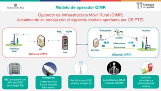 Modelo de operador OIMR
Operador de Infraestructura Móvil Rural (OIMR)
Actualmente se trabaja con el siguiente modelo apro...