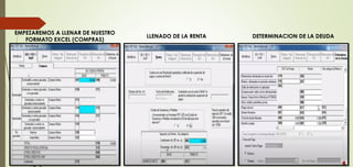 EMPEZAREMOS A LLENAR DE NUESTRO
FORMATO EXCEL (COMPRAS)
LLENADO DE LA RENTA DETERMINACION DE LA DEUDA
 