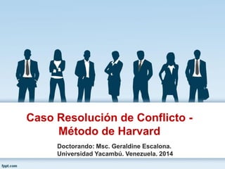Caso Resolución de Conflicto -
Método de Harvard
Doctorando: Msc. Geraldine Escalona.
Universidad Yacambú. Venezuela. 2014
 