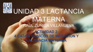UNIDAD 3 LACTANCIA
MATERNA
RAUL ZUÑIGA VILLANUEVA
ACTIVIDAD 2:
4 CASOS CLINICOS DE INFECCION Y
LACTANCIA MATERNA
 